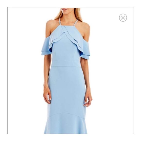Nicole Miller Baby Blue Cold Shoulder Mermaid Formal Evening Gown Dress Size 4 - Picture 2 of 10